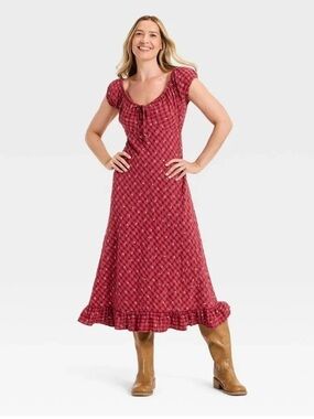 Universal Thread Red Floral Scoop-Neck Maxi